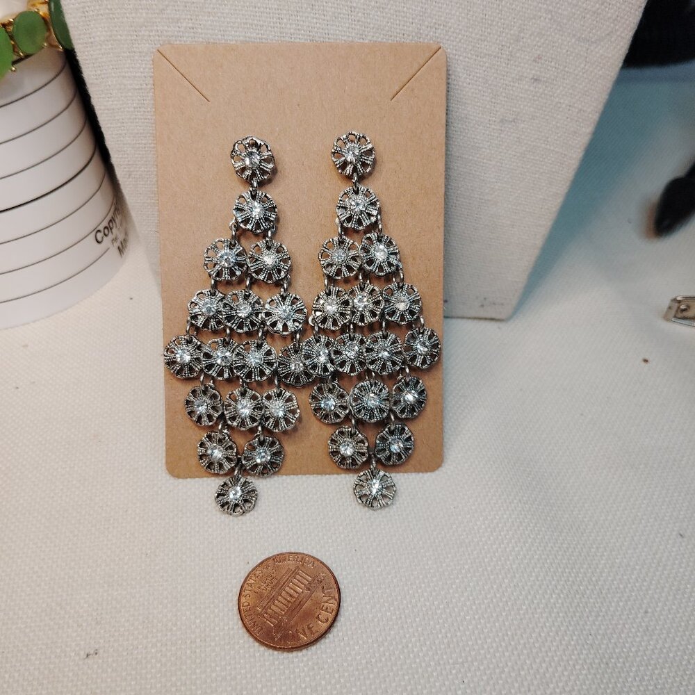 Vintage Silver Filigree Chandelier Earrings – 3.25" Drop